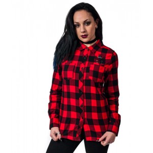 Dragstrip Kustom Women Checkered Lumber Jack Shirt in Black & Red